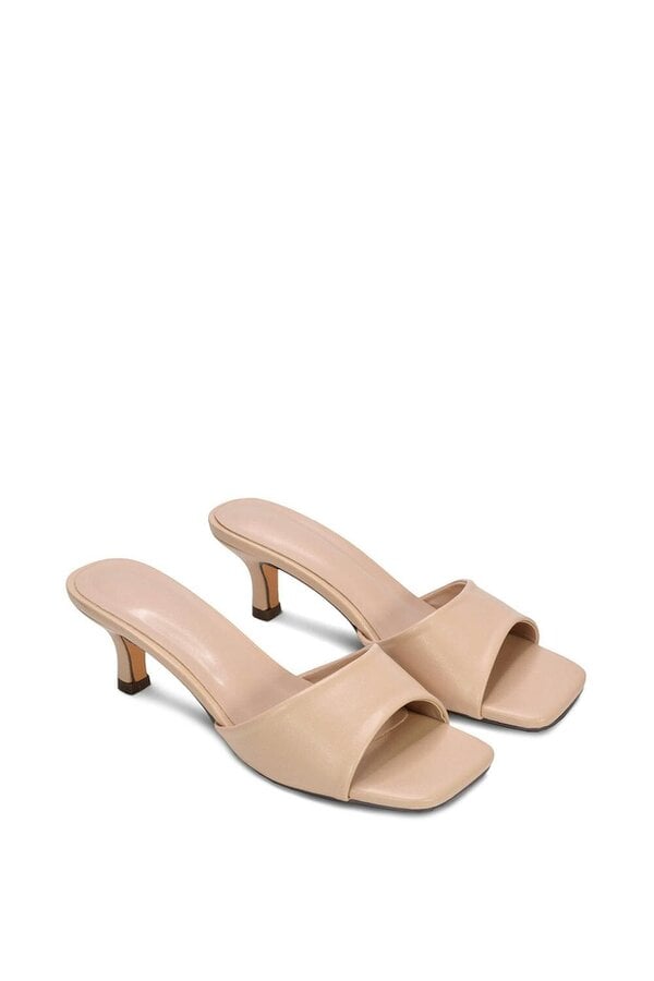 XY LONDON Square Toe Stiletto Kitten Heel Mule Sandals