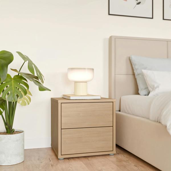 Furniture To Go Alice Springs Low Bedside Cabinet with 2 Drawers Push-to-Open in Elegancia Oak