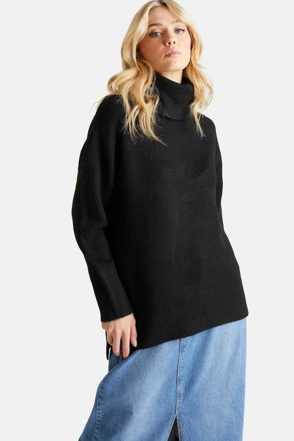 Urban Bliss Black Deep Hem Roll Neck Jumper