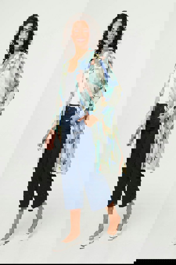 Green | Abstract 3/4 Sleeve Short Shirt Dress
