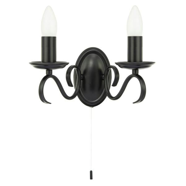 Traditional Wall Light Fixture with Pull Switch and Black Arms and Sconces Image 1
