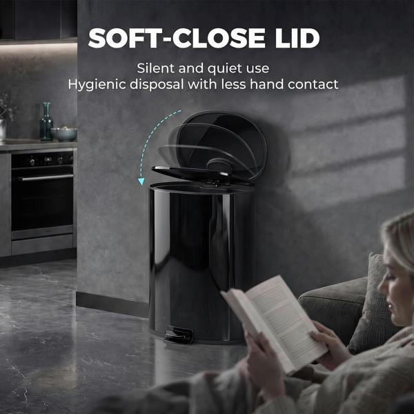 HOMCOM 50L Kitchen Pedal Bin Rubbish Bin with Soft-Close Lid