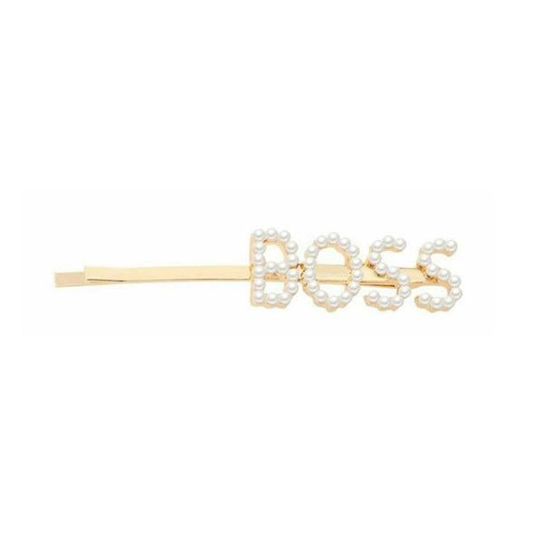 Aquarius Pearl Words Hairpin Boss Letter Statement Hair Clip Fashion Accessory Gold
