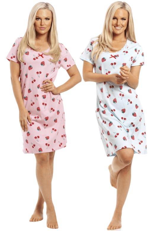 Camille 2 Pack Short Sleeved Summer Cotton Nighties - Breathable & Lightweight Nighties for Women