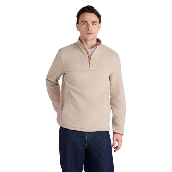 Animal Mens Alfie Contrast Detail Borg Half Zip Fleece Top - Light Beige - 