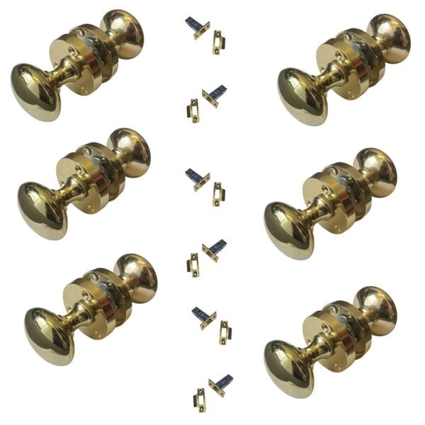 EDH Door Hardware Brass Door Knob Modern Round Rose Door Knob Brass Door Handles 6 Pairs + Latch