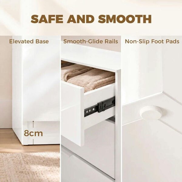 High Gloss 4-Drawer Chest of Drawers, Space-Saving Bedroom Storage Unit with Smooth Runners, White