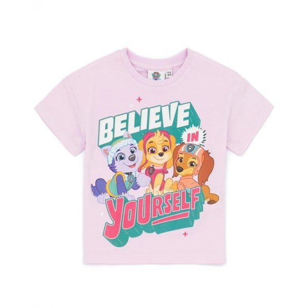 Paw Patrol Girls Believe In Yourself T-Shirt (Pack of 2) - Pastel Purple/Brown