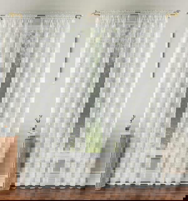 Tyrone Textiles Lima' Metallic Lurex Stripe Voile Panels Pair with Rod Pocket Header