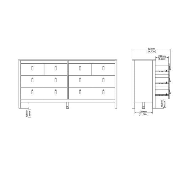 Wyld Haus Gossmere White Wooden Large Double Dresser 8 Drawers Silver Handles