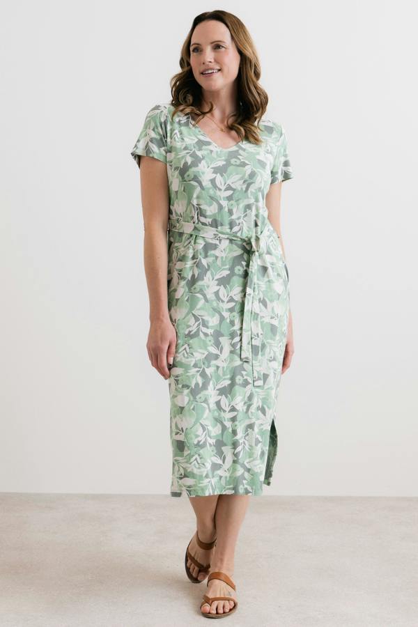 Lily & Me Weekend Jersey Printed T-Shirt Midi Dress Green