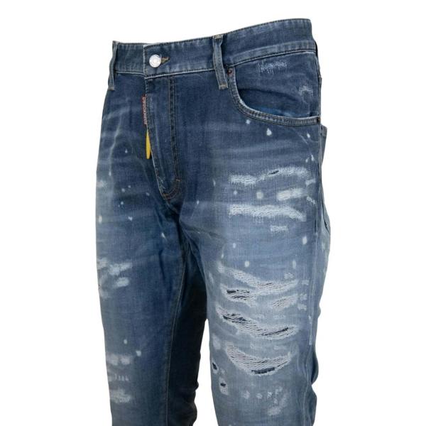 DSQUARED2 Super Twinky Jean Destroyed Reinforced Paint Splash Blue Jeans W32
