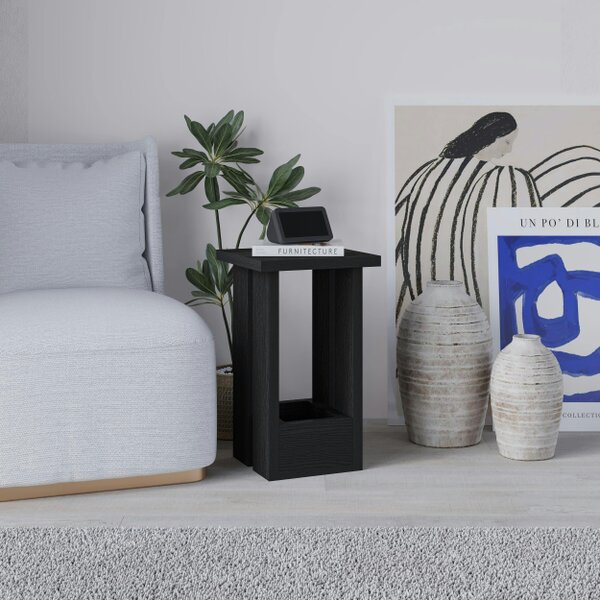 Decortie Tasos Square Side Table Nightstand (W) 30cm - Black Wood