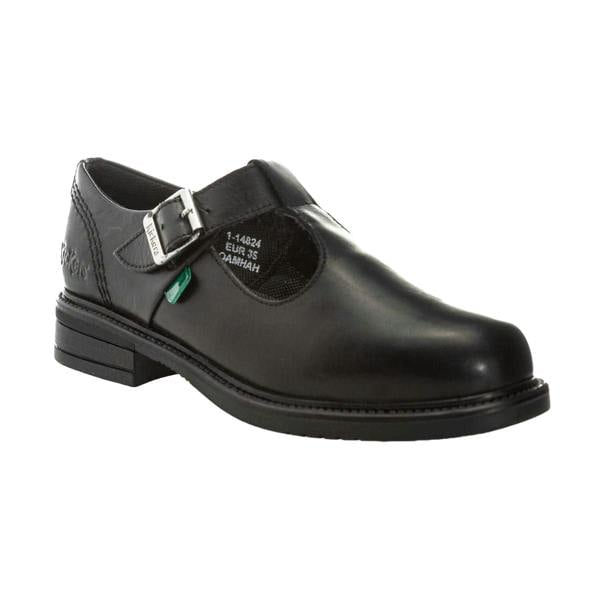 Kickers Girls Lach Leather T-Bar School Shoes - Black