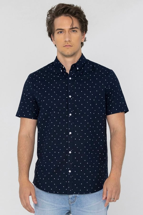 ENORSIA Printed Short Sleeve Shirt with Polka Dots and Comfortable Fit