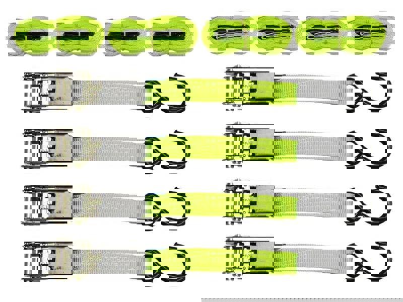 25MM Ratchet Straps 5 Metre 0.67 Ton x4 (800KG 5M Tie Down High Visibility S Hook)