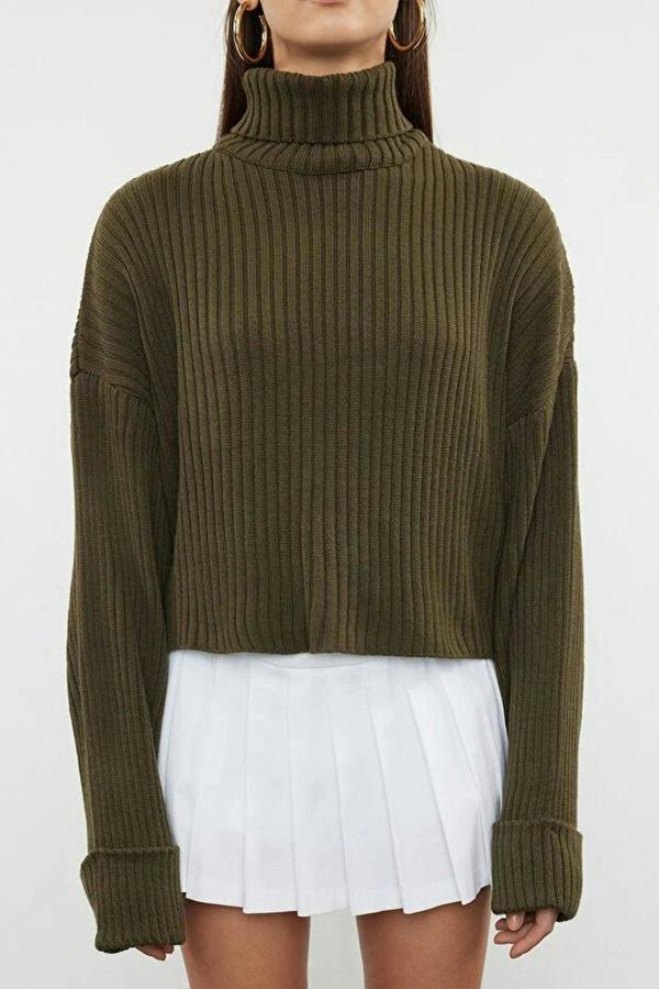 WOVCOR Crop Basic Knit Sweater