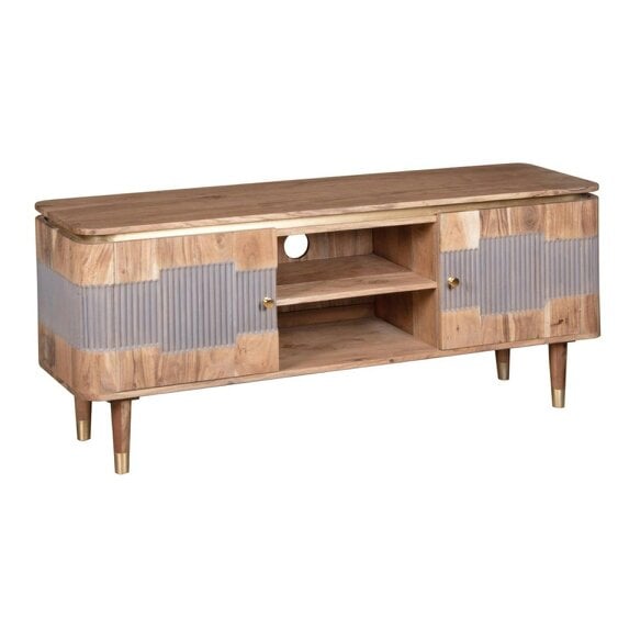 Wyld Haus Idaho Natural Acacia Wood and Brass Two Door TV Unit