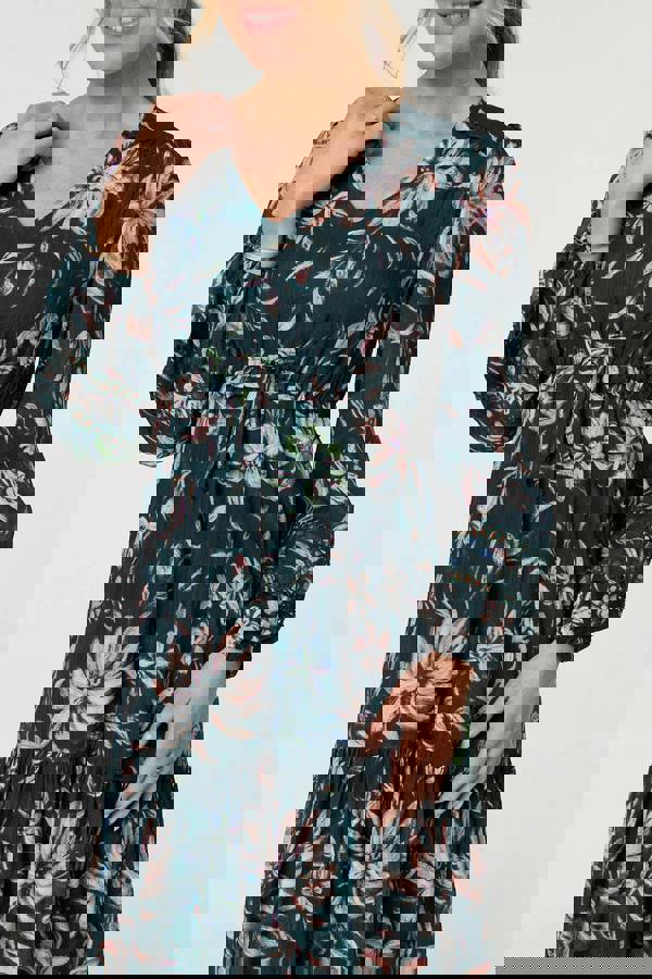 Green | Floral Long Sleeve Relaxed Maxi Dress