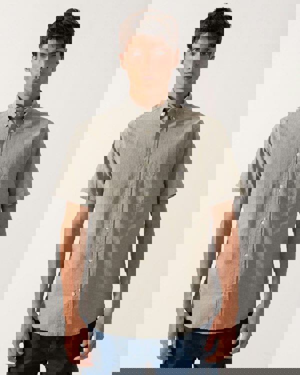 GANT Mens Regular Fit Short Sleeve Poplin Shirt - 303 Moss Green