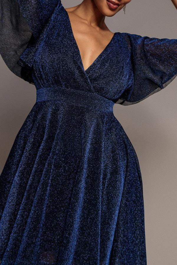 Sparkle Lurex Wrap Mini Skater Dress - Navy Blue DR3315