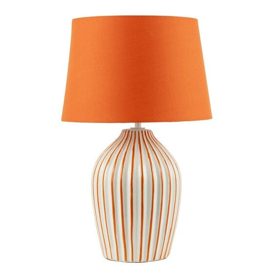 Happy Homewares Orange and White Gloss Ceramic Table Lamp with Hand Painted Stripes