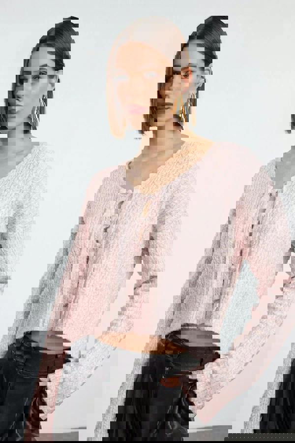 WOVCOR Crop Soft Textured Knit Cardigan with Button Detail