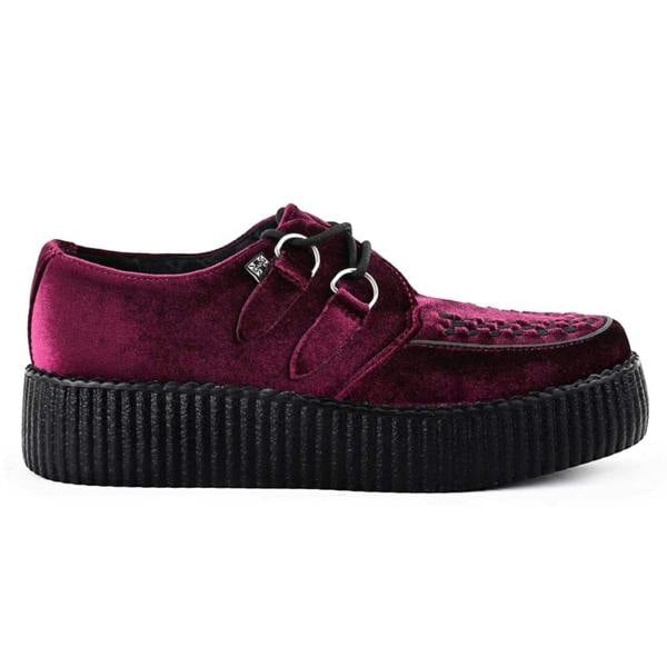 TUK Footwear TUK Viva High Creeper Burgundy Velvet Platform Lace-Up Goth Shoes - AV6802