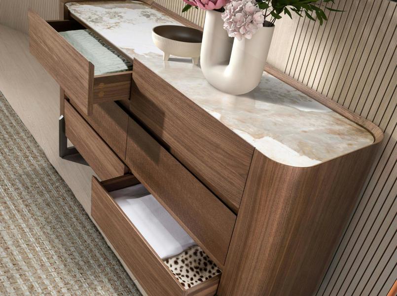 Angel Cerdá Chest of drawers walnut and metallic dark steel with porcelain marble top 7151