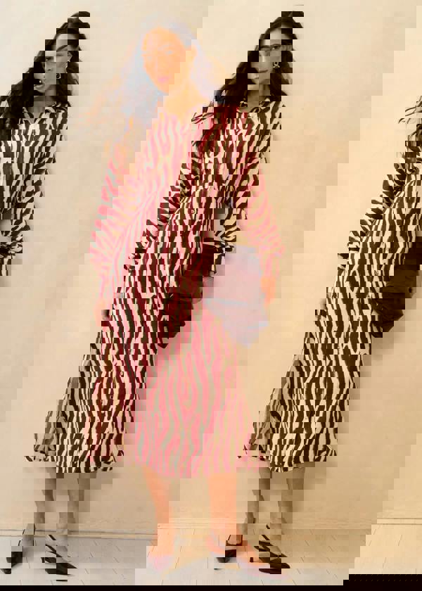 Gini London Burgundy Zebra Print Batwing Sleeve Shirt Dress