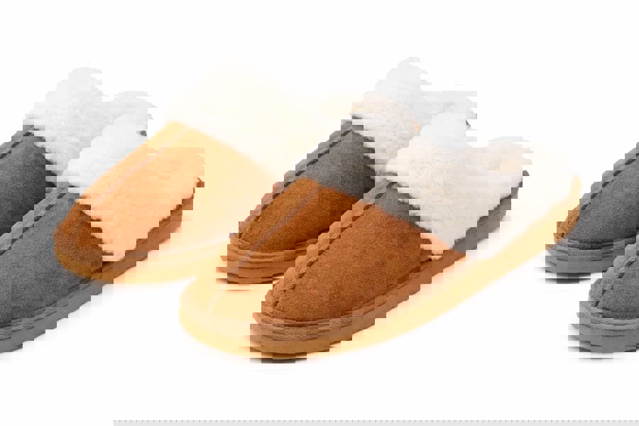 Trendy Trotters Chestnut Suede Women’s Backless Slippers - Faux Fur Lined For Extra Comfort