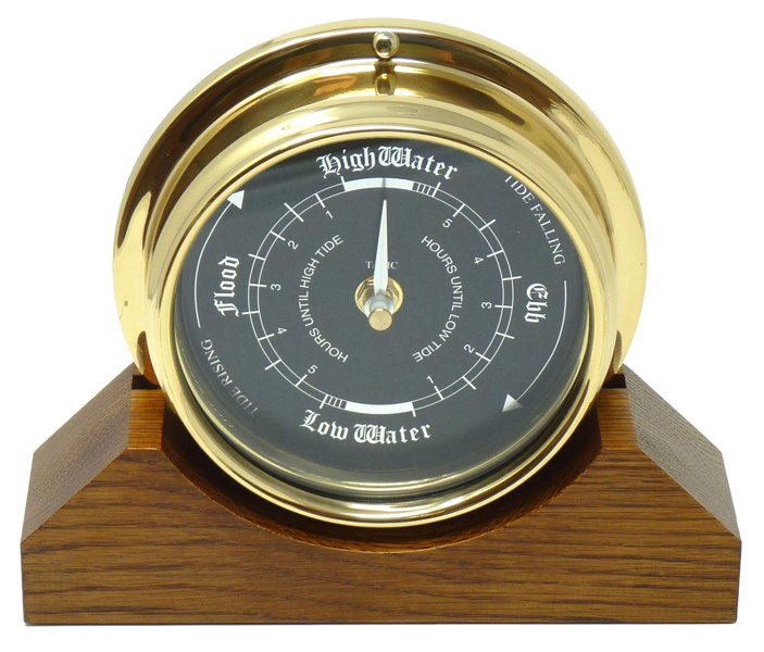 Tabic Handmade Prestige Tide Clock in Solid Brass Mounted on Solid English Dark Oak