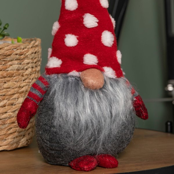 Samuel Alexander 32cm Festive Christmas Red & Grey Bearded Gonk with White Polka Dot Hat