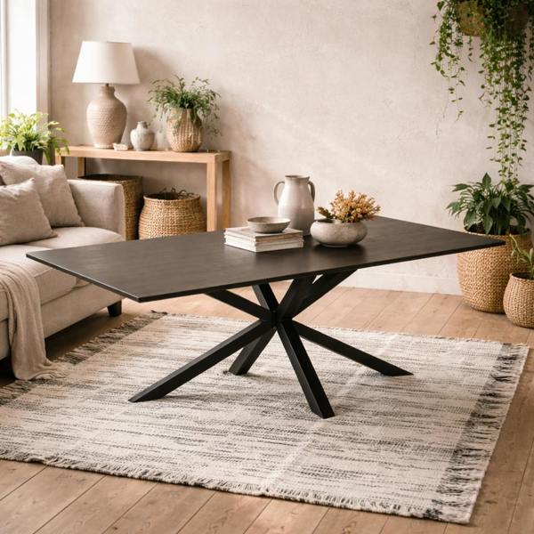 Wyld Haus Perth 200cm Rusty Brown Ceramic Rectangular Dining Table Industrial Black Metal Legs