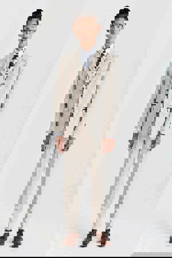 Paul Andrew Regent - Boys Cream 3 Piece Prince Of Wales Checked Suit