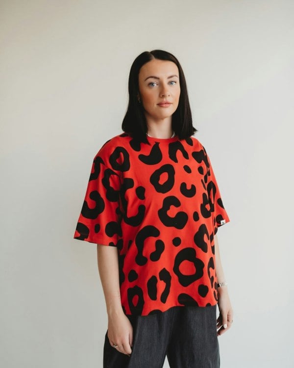Elsie Red Animal Print Oversized T-Shirt- image 5