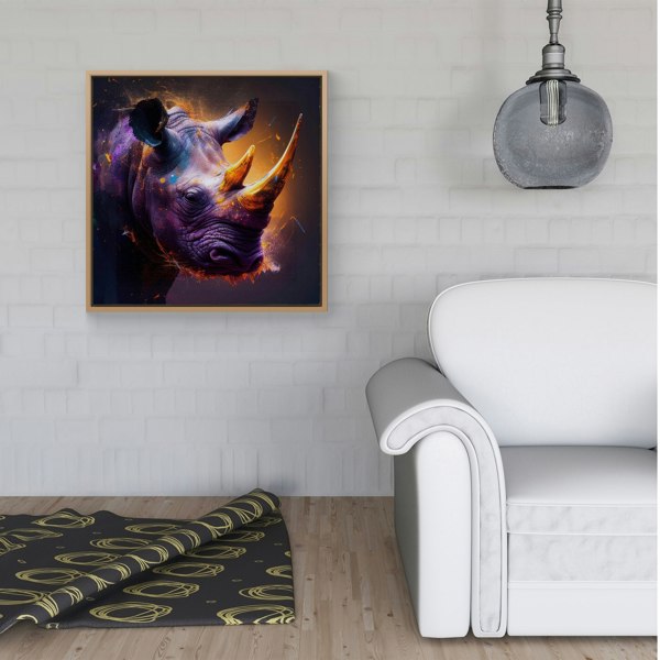 Warren Reed Golden Rhino Face Splash Art Framed Canvas