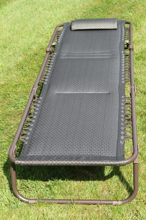 The Garden Marketplace Luxury Padded Lay Flat Garden Sun Lounger in Brown Tweed Weatherproof Textoline