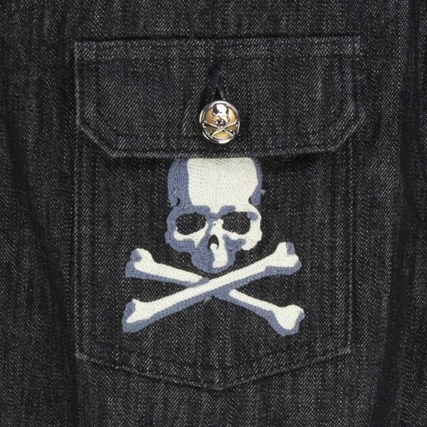 Mastermind Japan Serenade black denim skull detailed dress belted