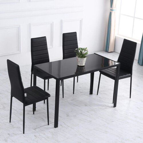Wyld Haus Tasefi 120cm Metal Black Rectangular Glass Dining Table 4 Seater Kitchen Table