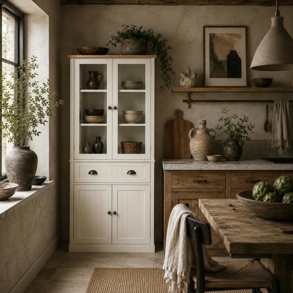 Wyld Haus Fidozi Wooden Cream White 5 Tier Freestanding Kitchen Cupboard With Adjustable Shelves And Drawer