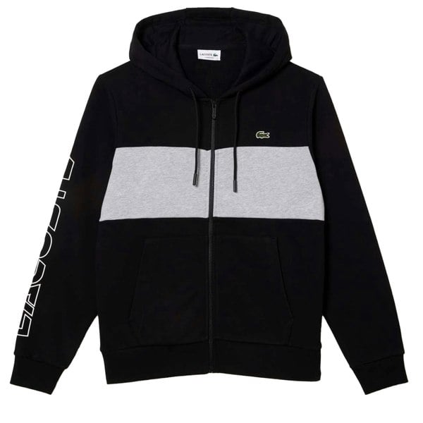 Lacoste Mens Colour Block Full Zip Hoodie - Black/Grey