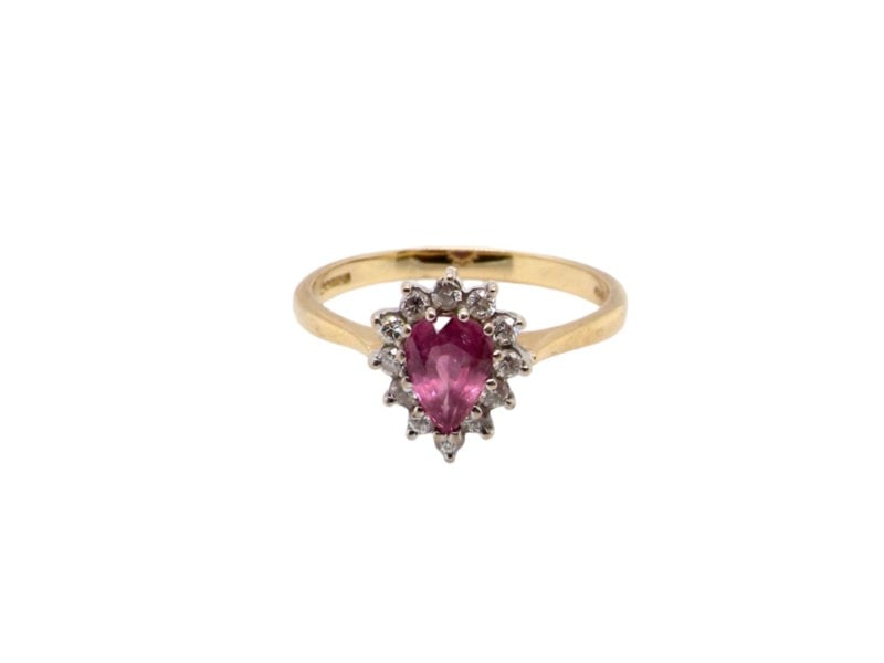 Vintage Tom A pear shaped ruby and diamond cluster ring