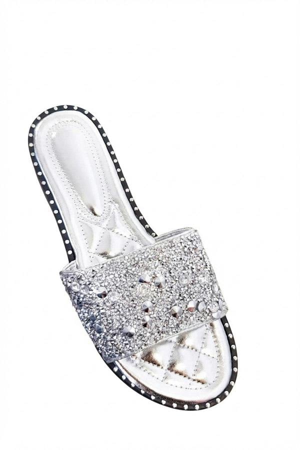 Sofie Embellished Slip On Sandals - Silver_wb