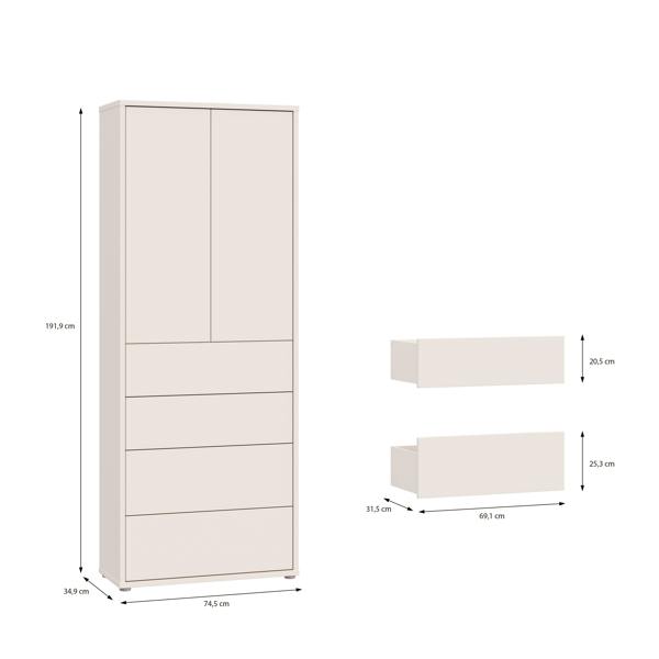 Furniture To Go Alice Springs Tall Storage Cabinet with Push-to-Open Doors & 4 Drawers in Sand