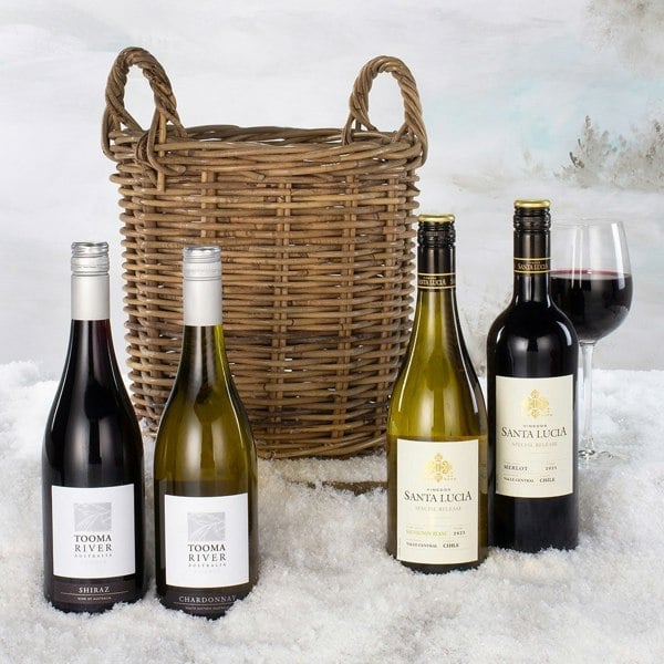 Virginia Hayward Four Wines in Wicker - 4 Bottle Christmas Wine Gift Set