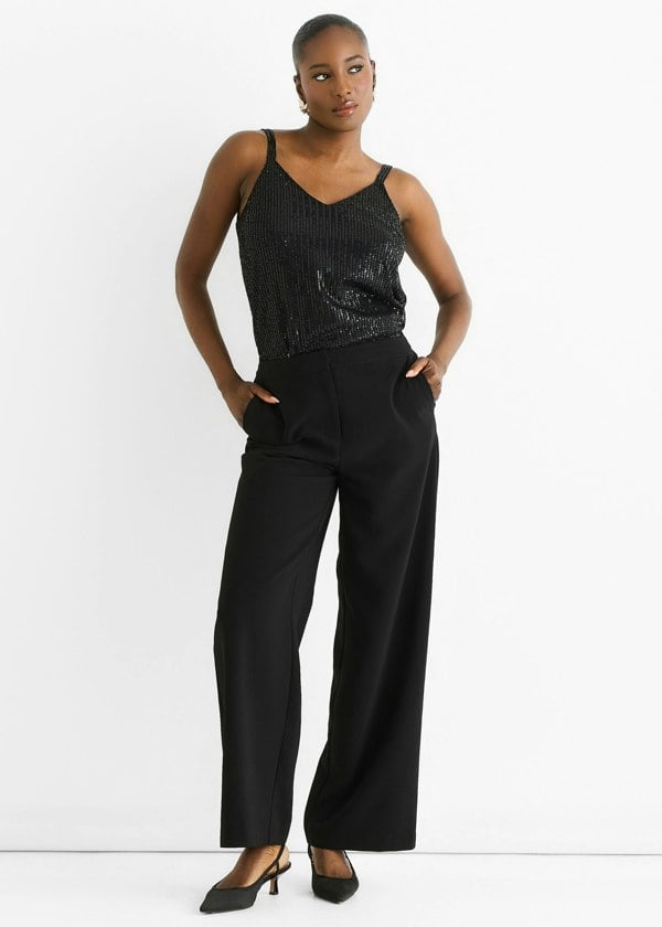 Gini London Black Wide Leg Tailored Trousers