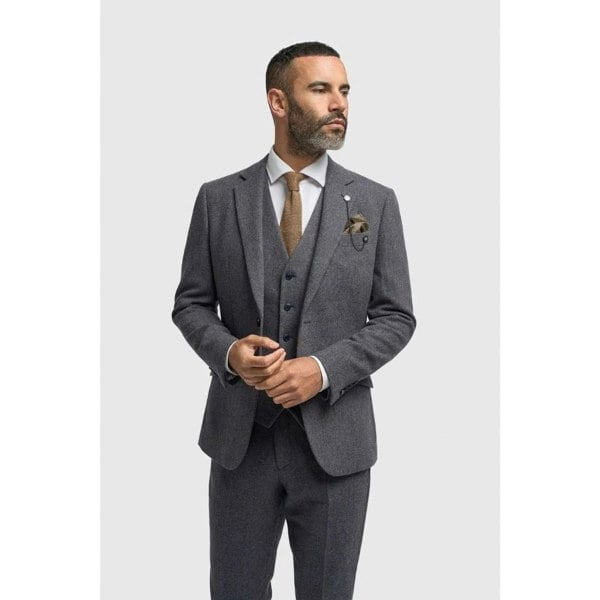 House Of Cavani Thomas - Men's Navy Classic Herringbone Tweed Blazer