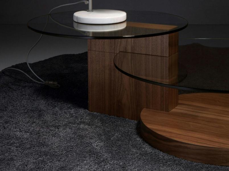 Angel Cerdá Round tempered glass and walnut coffee table 2019