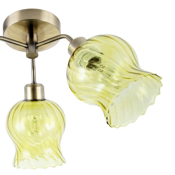 Happy Homewares Elegant Ceiling Light in Antique Brass with Green Tinted Glass Shades